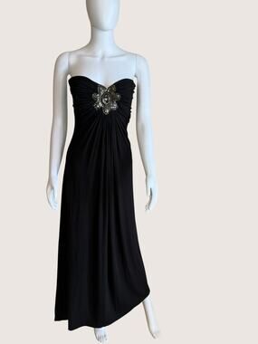 Sky Brand Black Strapless Maxi Dress Floral Beaded Bodice